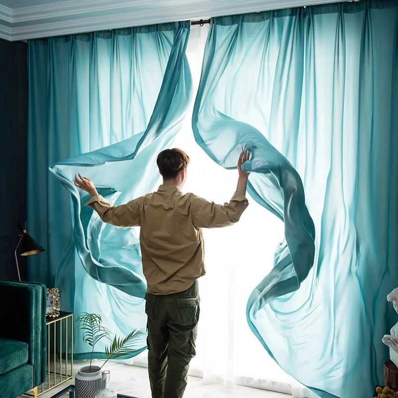 

High Quality Green Semi Crushed Sheer Curtains For Living Room Window Solid Color Long Tulle Bedroom Curtain Voile Party Drapes