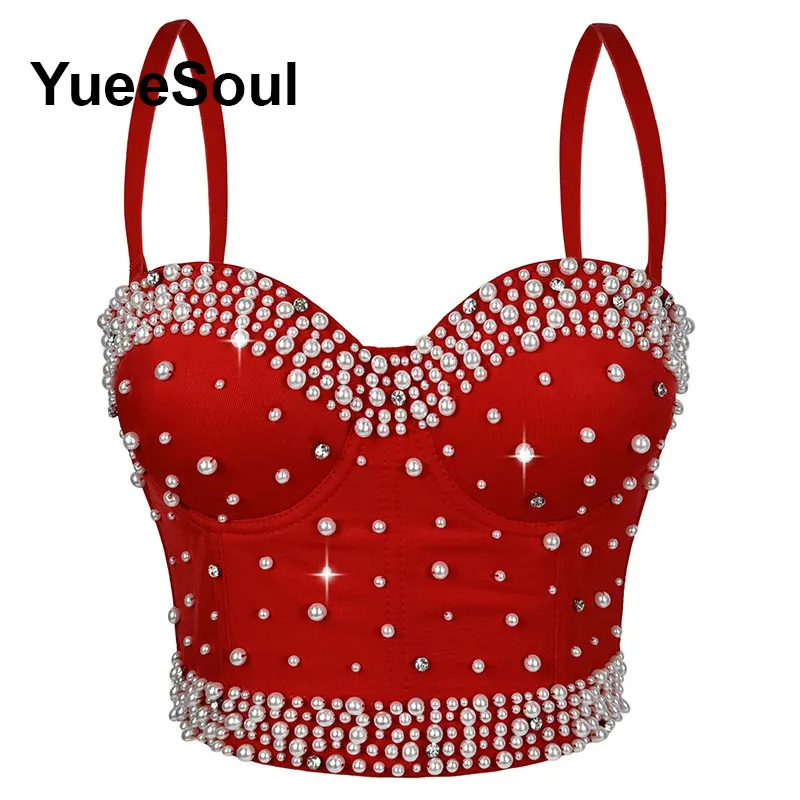 Nowe czerwone crop topy z cekinami i diamentami, seksowny gorset, letnie topy Y2K na imprezę, do klubu, na plażę, codzienne topy na ramiączkach w stylu high street, odzież damska 2026 — zdjęcie 4