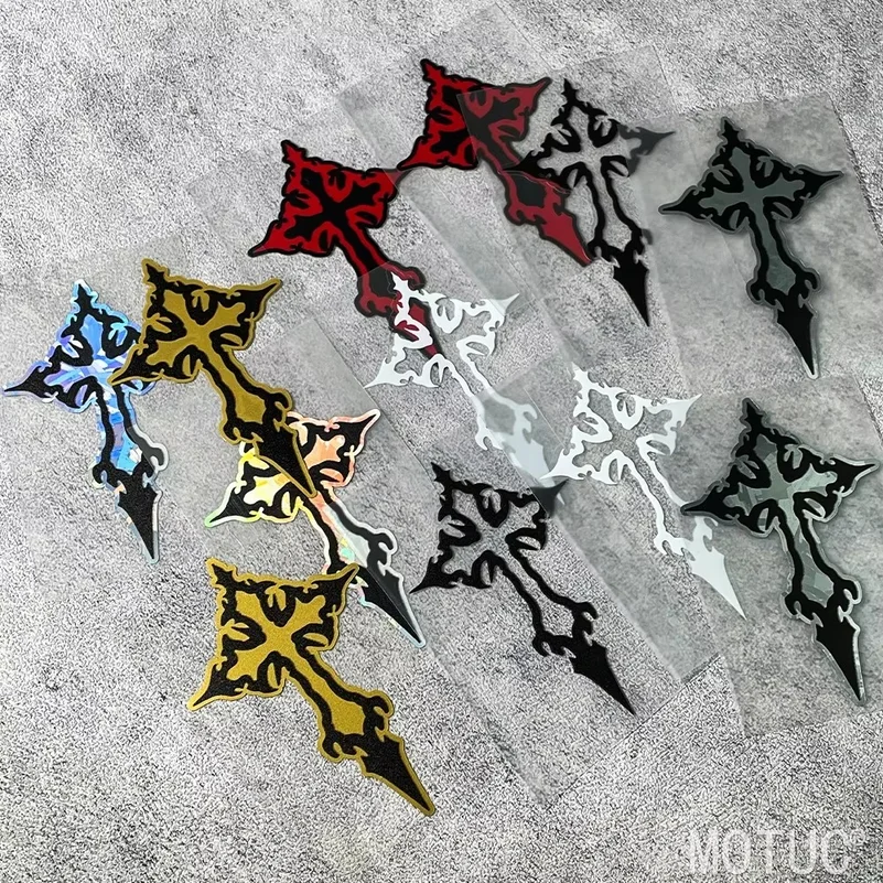 2Pcs/Set Gothic Cross Car Stickers, Multi-color Optional Decals for Helmets, Cars & Skateboards