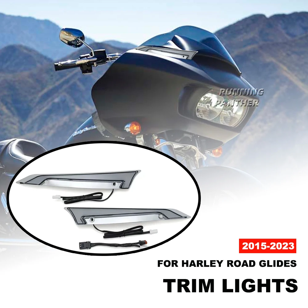 

For Harley Road Glides Special 2015-2023 2022 2021 Motorcycle Chrome Black Tracer Windshield Trim Light Turn Signal LED Lights