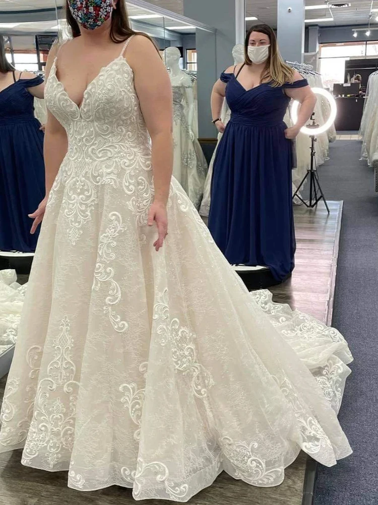 Luxury A-line Wedding Dresses For Women Spaghetti Strap Sleeveless Plus Size Floor Length Vestido De Noiva Tulle Bridal Gown