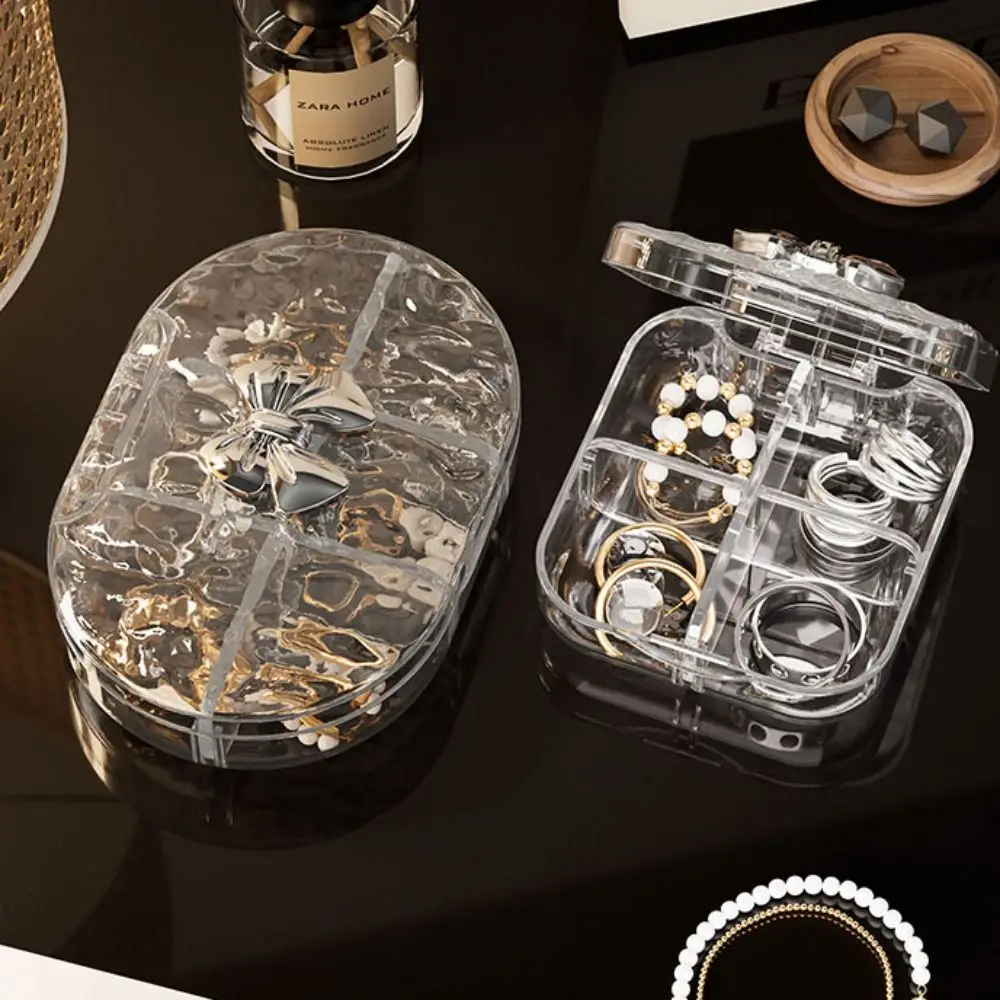 

Dustproof 4/6 Grid Jewelry Storage Box Water Ripple Transparent Packaging Box Sealed Mini Jewelry Organizer Rings