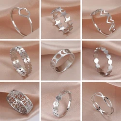 Skyrim Stainless Steel Ring Heart Star Flower Butterfly Moon Phase Geometric Women's Finger Rings Wedding Gift Wholesale