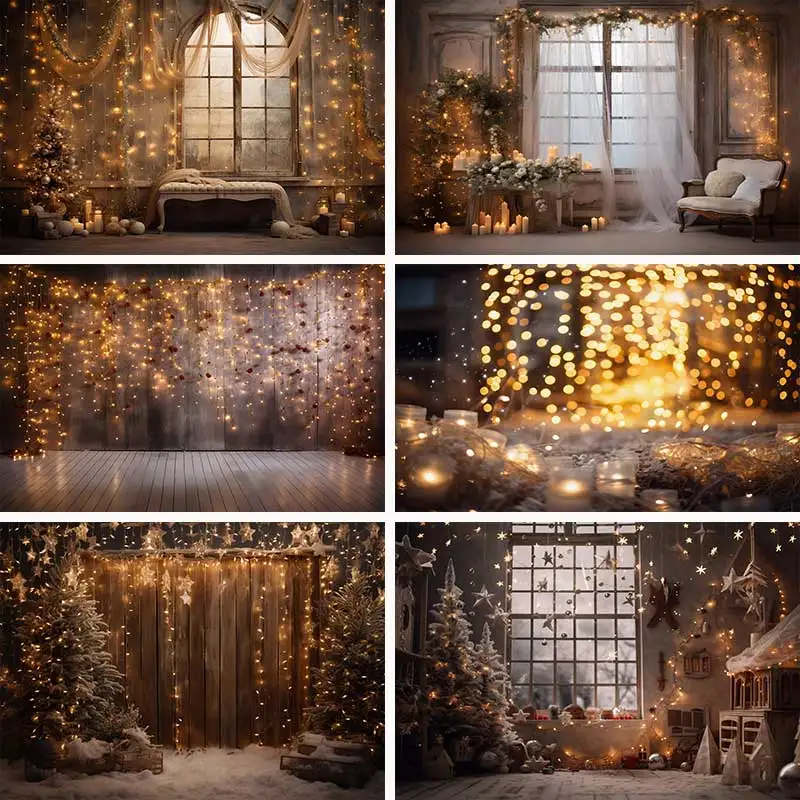 Christmas Evening Light Stars Festival Party Backdrop Xmas Family Photography Background Studio  Photo Shoots