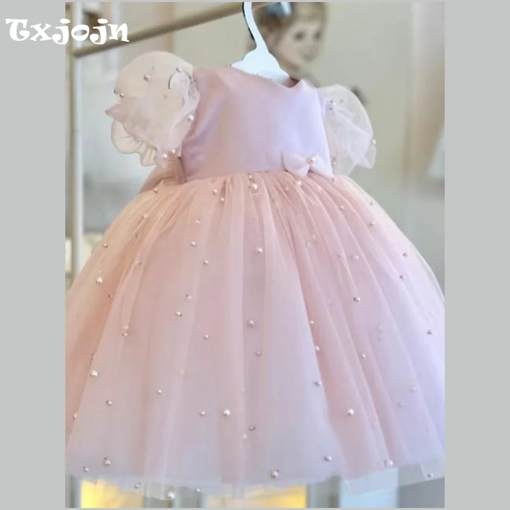 Baby Girl Pearl Tutu Dress Flower Girl Mesh Princess Dress Toddler Teens Child Vestido Wedding Party Birthday Clothes 1-14Y