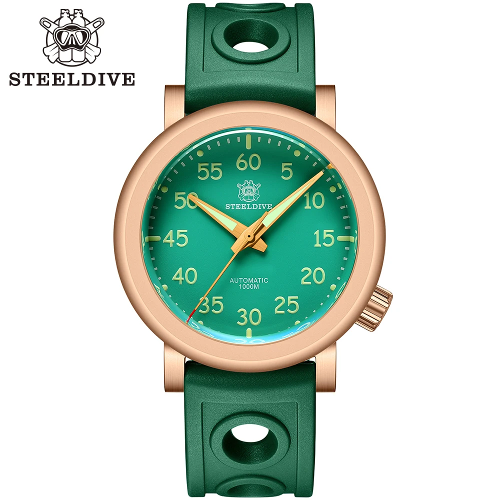 

Steeldive SD1910S CuSn8 Solid Bronze Case Green Dial 1000M Waterproof NH35 C3 Green watch for men Automatic