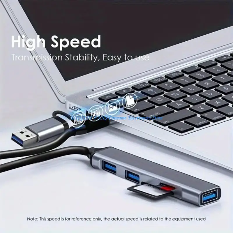 

5 In 1 USB+Type C Multifunction Aluminum Card Reader Adapter USB3.0 Port