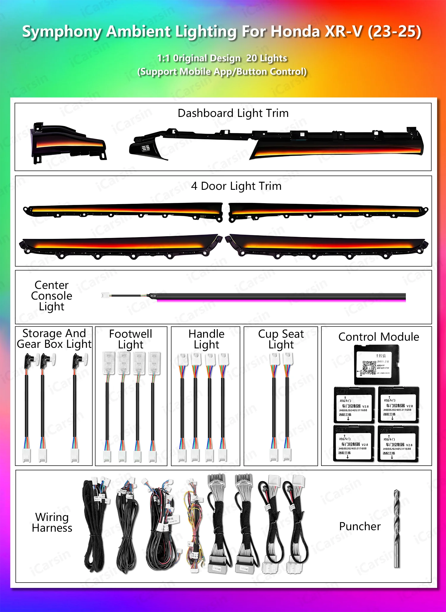 RHD/LHD ICarsin ترقية سيمفوني Led سيارة الإضاءة المحيطة الداخلية لهوندا Vezel/HRV 2022-2025 اكسسوارات الشريط الديكور