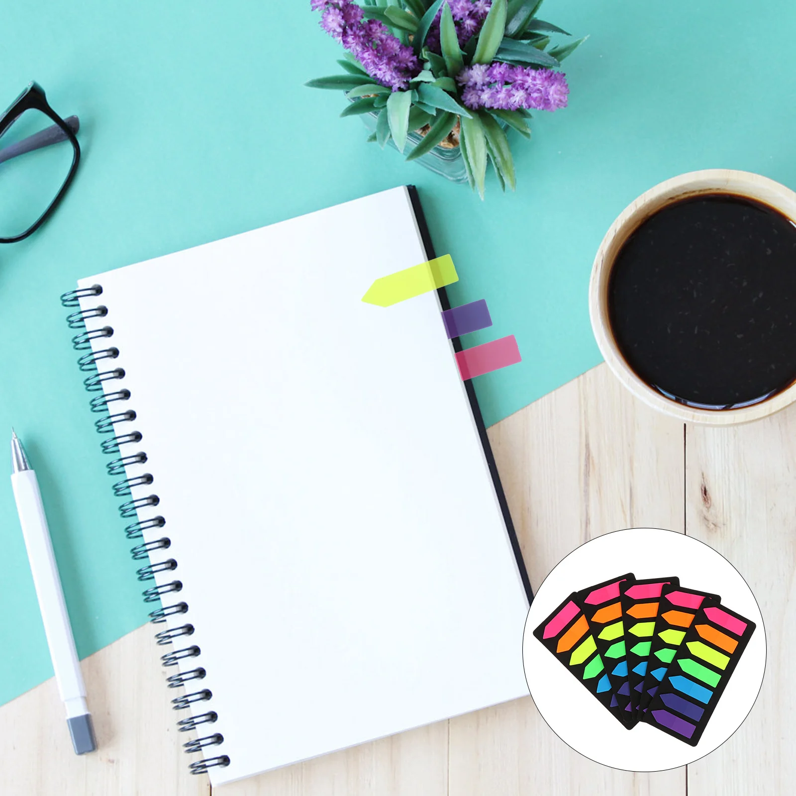 

5Sets Fluorescent Colored Memo Notes Index Stickers Self-Adhesive for Document Filing Reading Highlighting Office