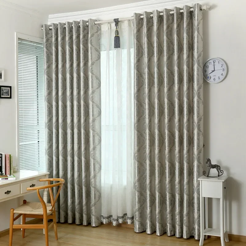 Modern Custom Curtains for Living Room Silver Gray Large Jacquard Classic European Pattern Curtain for Bedroom Suede Window