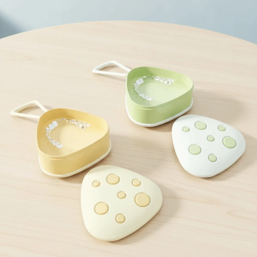 Cheese Shape Invisible Braces Holder Storage Box Washable Plastic Denture Braces Container Portable Leak Proof