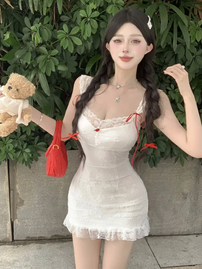 

Pure Desire Sexy Sweet Spicy Lace Strap Dr Women's Summer Tight Waist Slimming Personali ort Skirt H-ape Silhouette