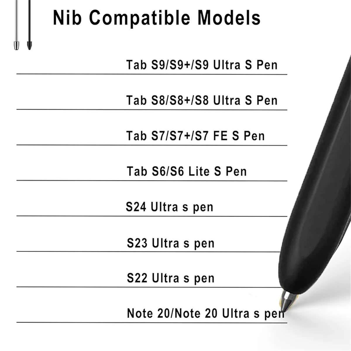 A64I Stylus Pen Nibs/Tips for Galaxy Tab S9/S9FE+/S9/S8/S7/S22/S23/Ultra Plastic+Titanium Nibs(10+2Pcs Set)