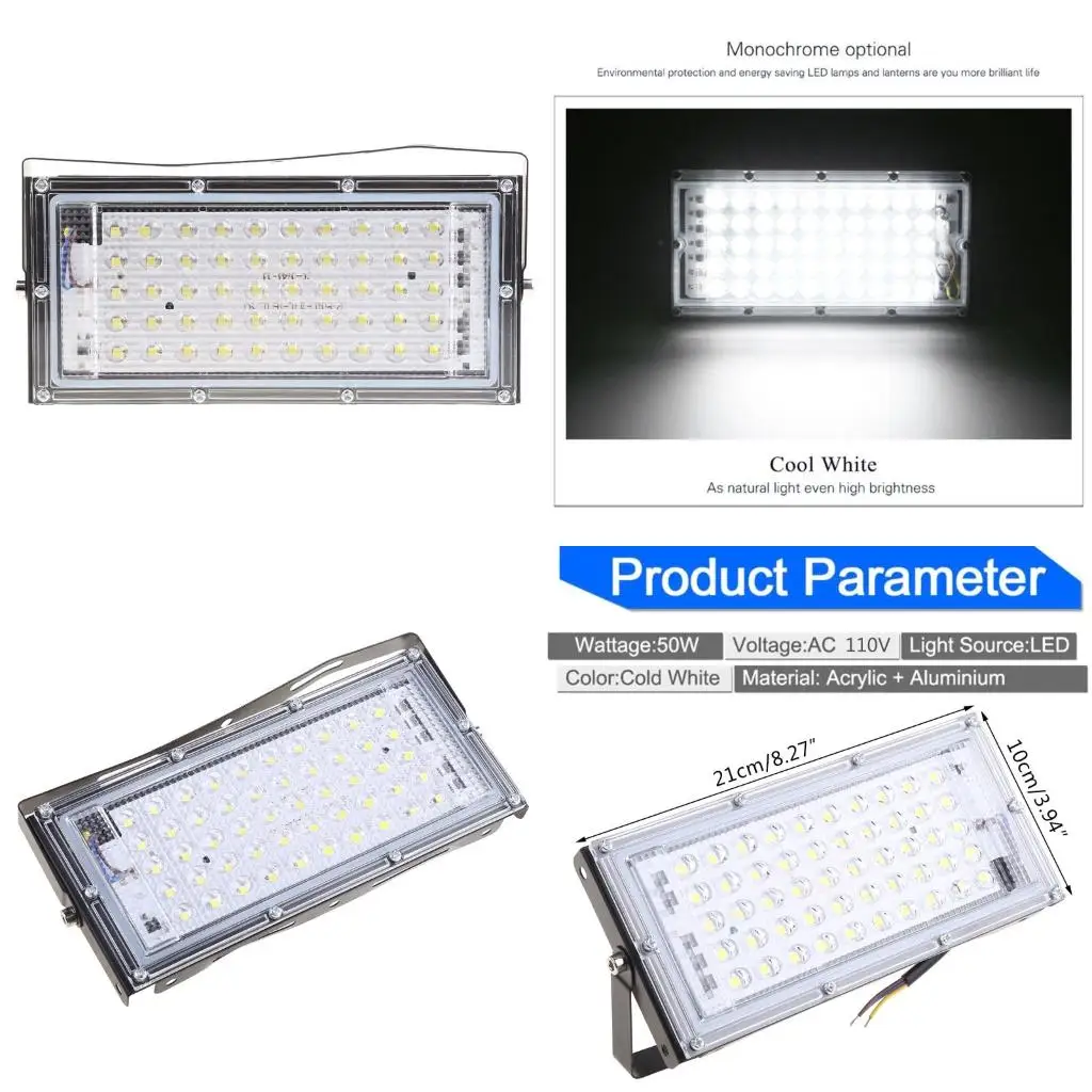  LED Floodlight Outdoor Spotlights 50W Wall Washer Lamp Reflector IP65 Waterproof Lighting Garden RGB Flood Light AC 110V