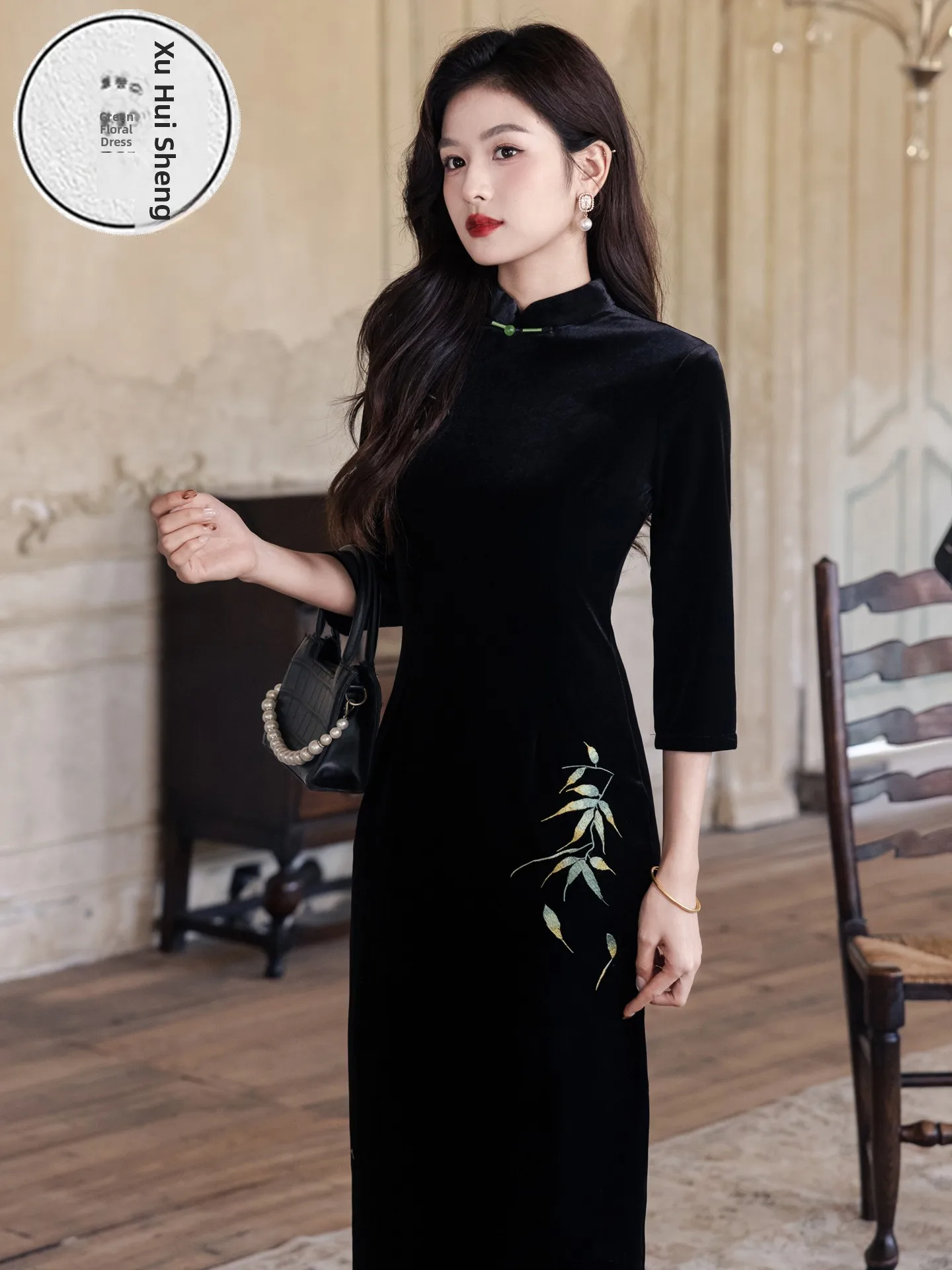 ele-bla-slimming-long-qipao-dr-retro-sle-daily-wear-polyester-fiber-warmth-seven-sve-midi-skirt-chinese-new-sle