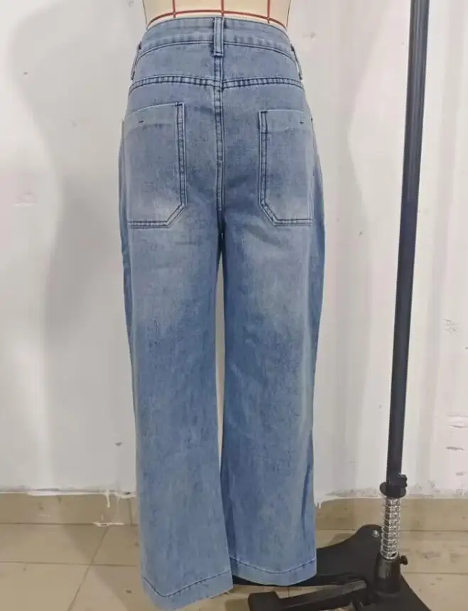 Pantalones hasta el suelo para mujer, pantalones vaqueros de pierna ancha, pantalones rectos informales sueltos, pantalones rectos con bolsillo, empalme de cintura alta, Otoño Invierno