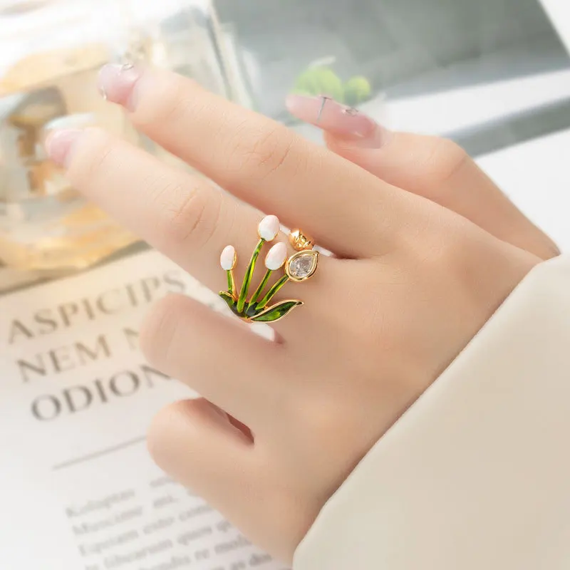 

Forest style Little Fresh Tulip Open Ring