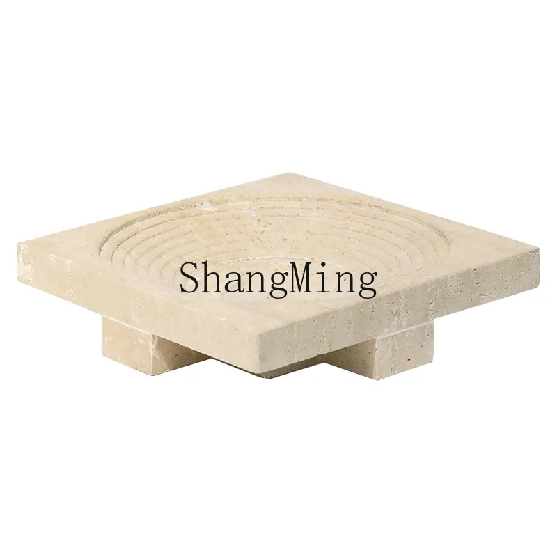 

DSA imitation travertine ornament creative engraved square storage tray aromatherapy tray model room coffee table tray jewelry