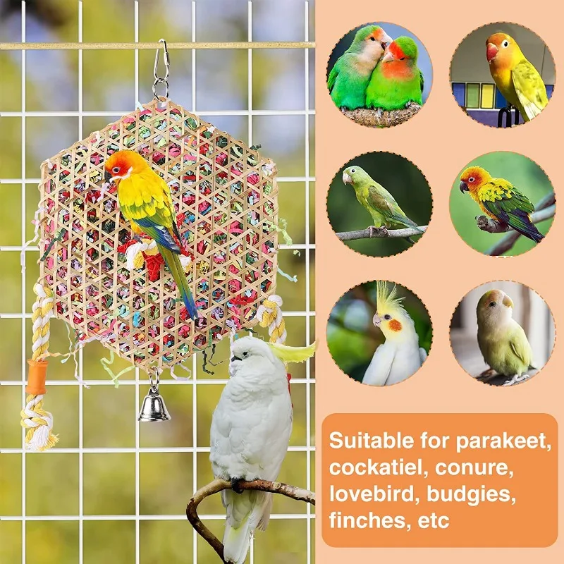 1PCS Parrot Bite Toys Climbing Foraging Bird Chew Toy Colored Paper Shredder Bamboo Woven for Lovebirds Cockatiels Budgies