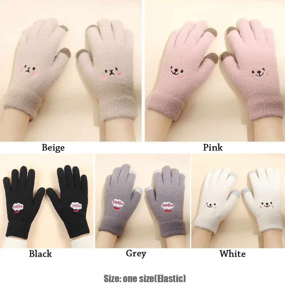 Sarung tangan jari-jari luar ruangan untuk bersepeda lucu, sarung tangan rajutan, sarung tangan musim dingin berbulu
