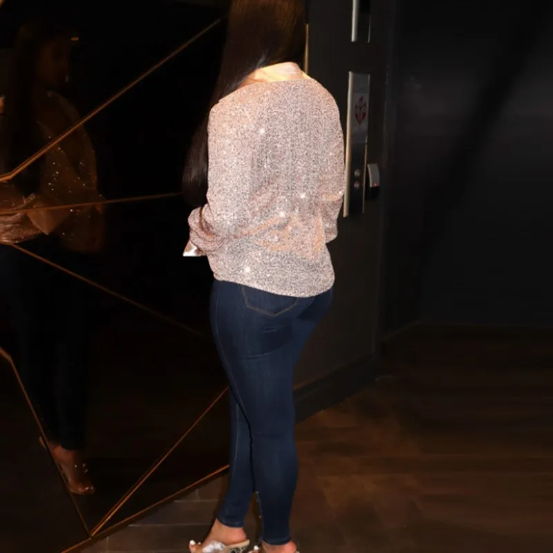 بلوزة بياقة متأرجحة للنساء قمصان بلوزات علوية ترتر موضة بلون سادة أسلوب بسيط كل مباراة مزاج فضفاض للتنقل #4