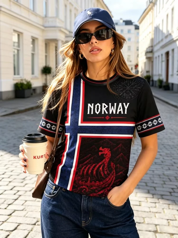 2026 Summer New New Norway Flag Soccer Jersey Retro Crewneck Short Sleeve T-shirt Breathable Street-wear Casual Family Kids Tees