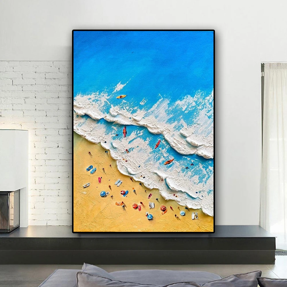 Summer Beach Scene Abstract Canvas Wall Art Funny Desert Camel Caravan Landscape Poster Minimalism Canvas Painting