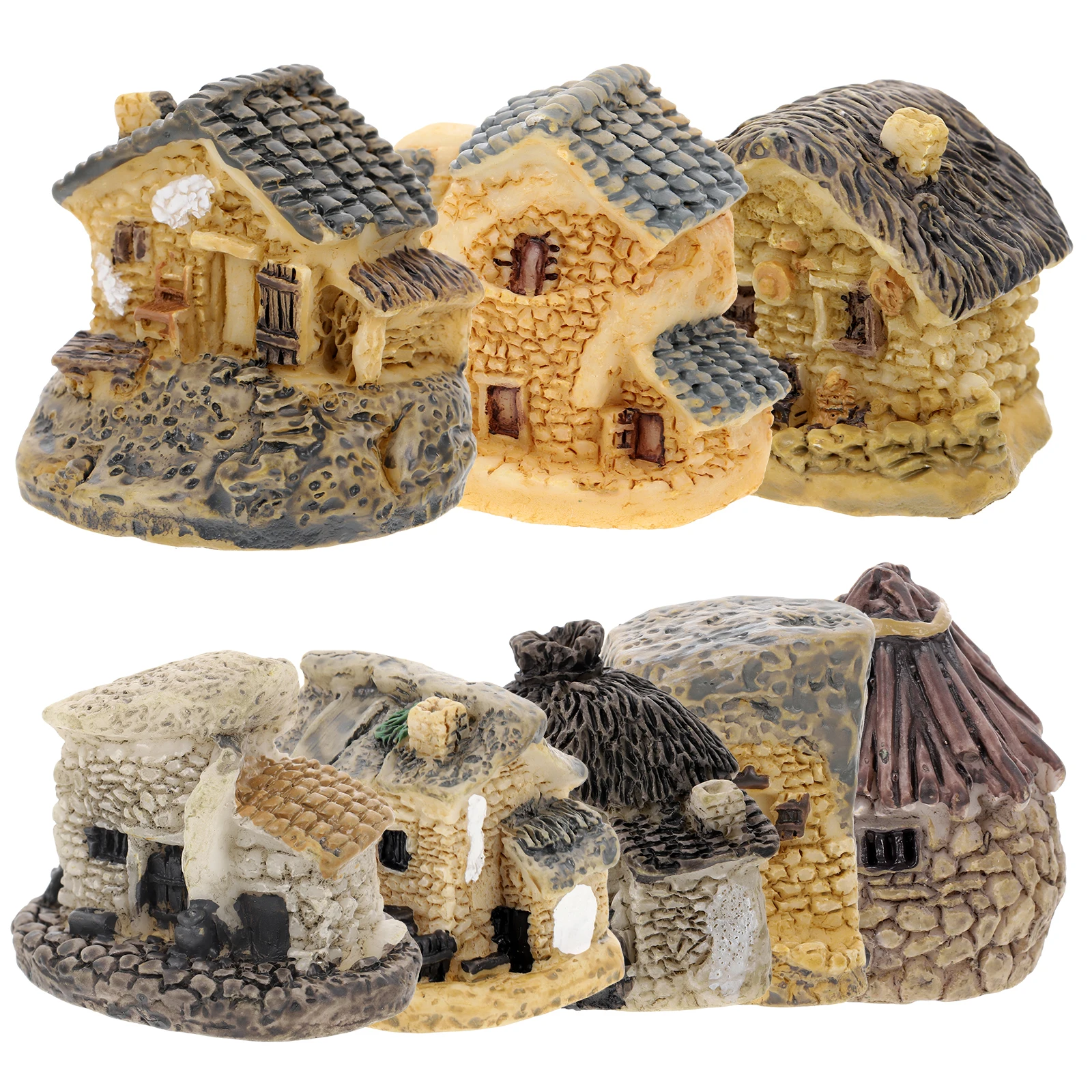 

8 Pcs Resin Small House Decorations Miniature Decors Fairy Bonsai Landscaping Ornaments
