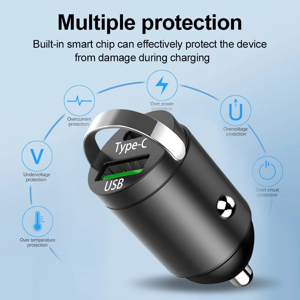 universal Invisible Mini Pull Ring Car Charger USB PD Fast Charging Cell Phone Fast Charge 100W Automotive Accessories