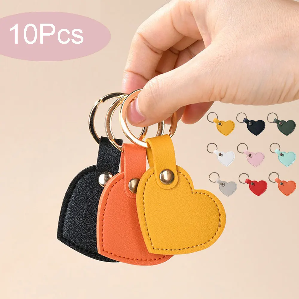 10Pcs Leather Heart Key Chain Leather Heart Personalized Keychain Women Car Key Holder Home Key Ring Charm Bag Car Pendant Gift