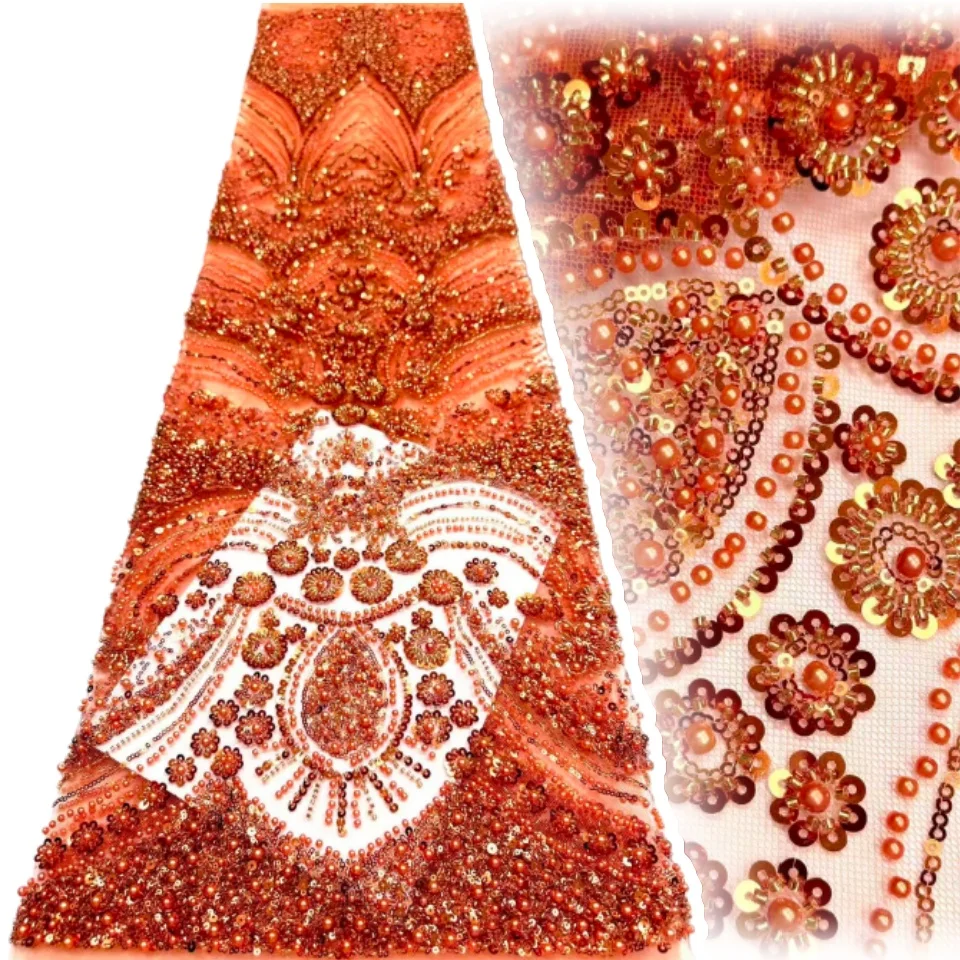 

5 ярдов роскошная африканская кружевная ткань с блестками для жениха 2026 Высококачественная французская нигерийская кружевная ткань с бисером для свадебного платья SZ1947