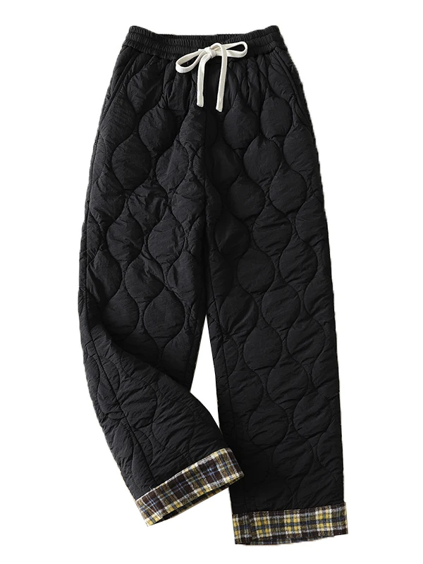 Calor e Sle: Calças femininas de algodão com cintura alta e ajuste solto com cintura elástica e linhas predes Coreano Japonês Artístico...