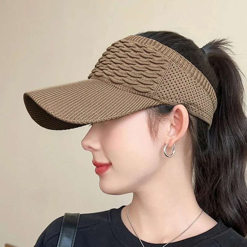 Summer Anti-UV Sun Hat Women Empty Top Hat Travel Beach Outdoor Sports Visor Cap Knitted Solid Casual Korean Baseball Hat 2025