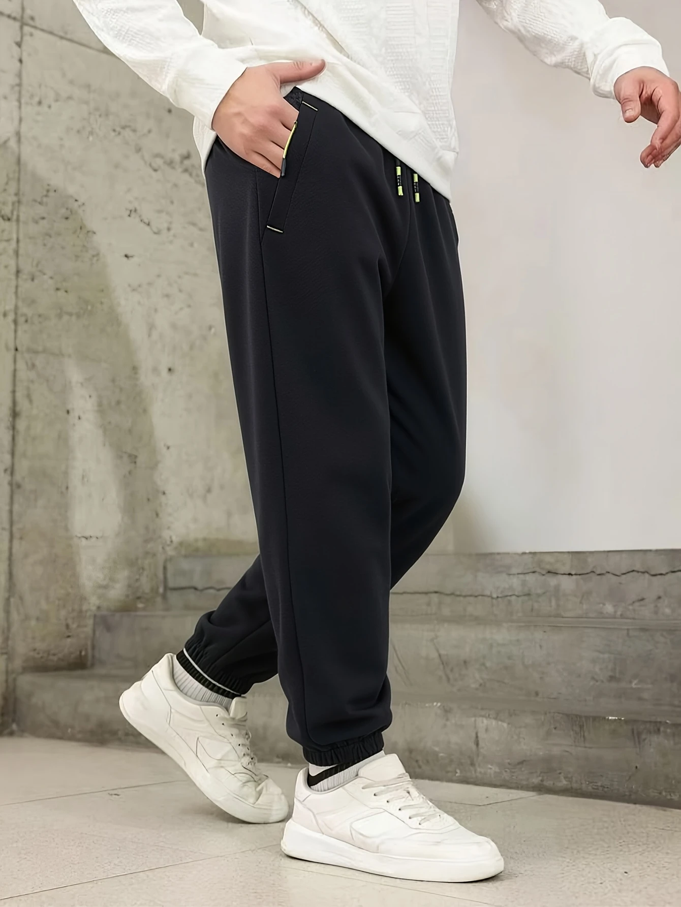 Men'S European Standard Size Ankle-Cinching Pants Loose Drawstring Elastic Waist Casual Sweatpants