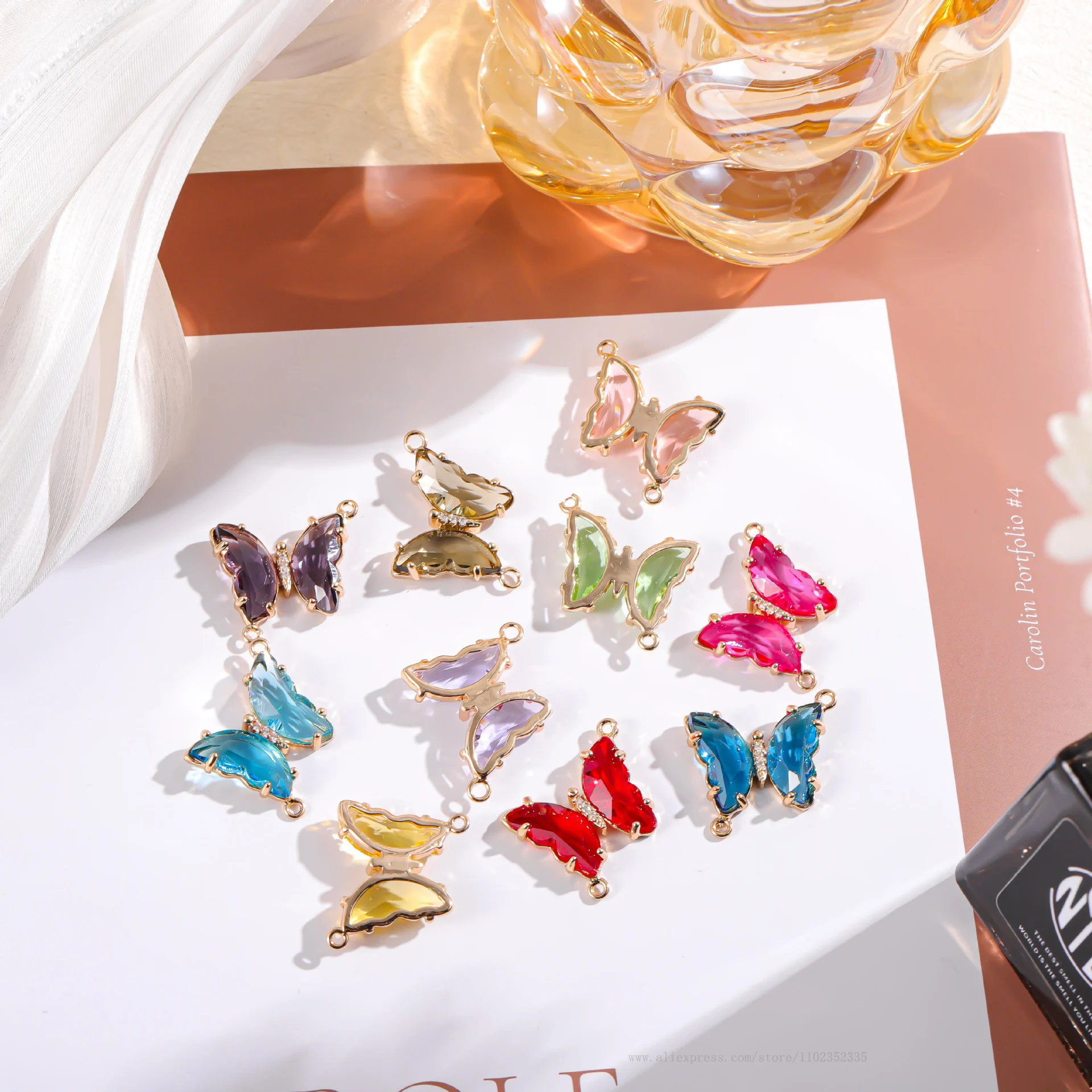 20pcs/ Bag Delicate Colorful Crystal Butterfly Connectors for Women DIY Bracelet Charm Jewelry Accessories Supplies Wholesale