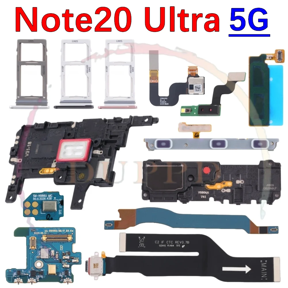 Loudspeaker Earpiece Fingerprint Sensor Microphone Motherboard Charging Port Flex Cable For Samsung Note20 Ultra SIM Card Tray