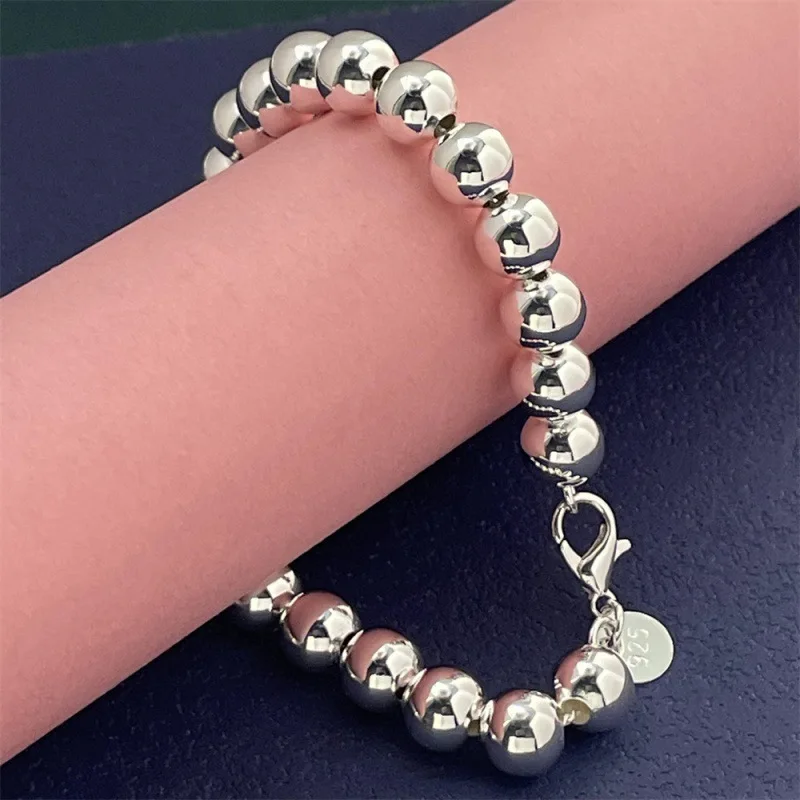 

925 Sterling Silver Bracelet 8mm Buddha Beads Bracelet Women Simple Fashion Birthday Party Wedding Anniversary Jewelry Gift