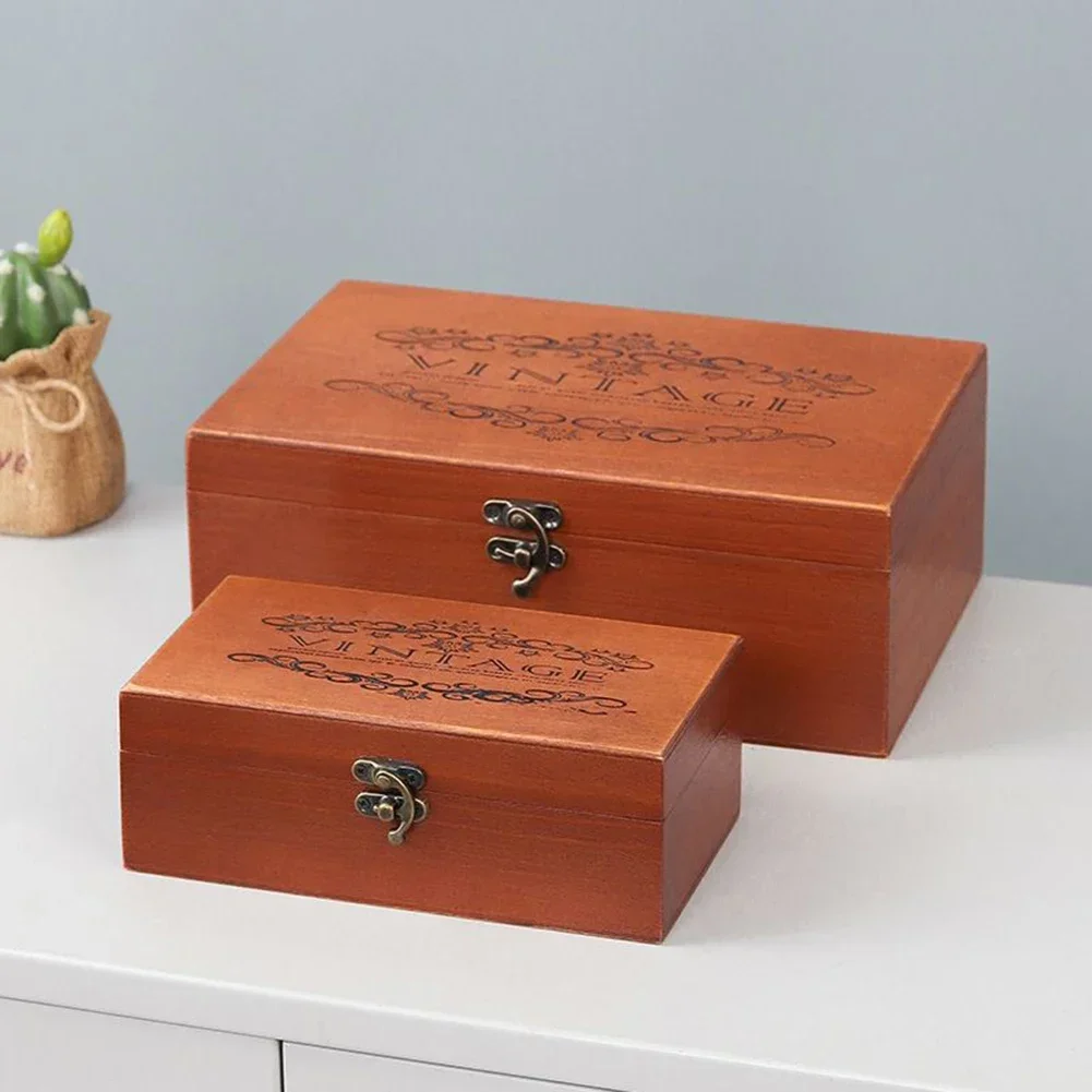 Retro Wooden Storage Box Plain Wood With Lid Multifunction Hinged Boxes Gift Packing Jewelry Case Box Home Sundries Storage Box