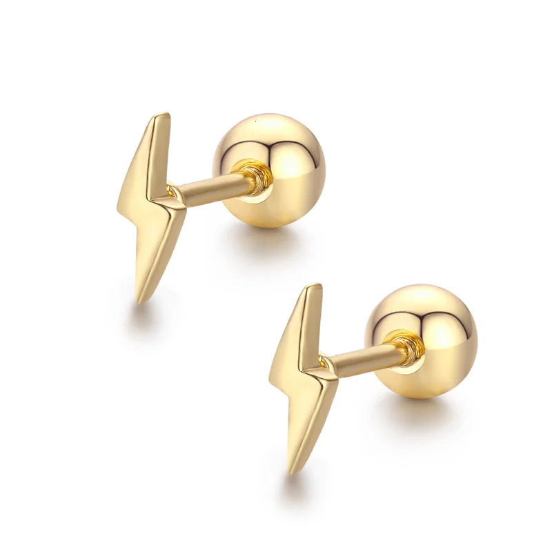 Cute Mini Small Lightning Screw Back Stud Earrings For Women Girls Gold Color Piercing Jewelry Oorbellen Aros Orecchini