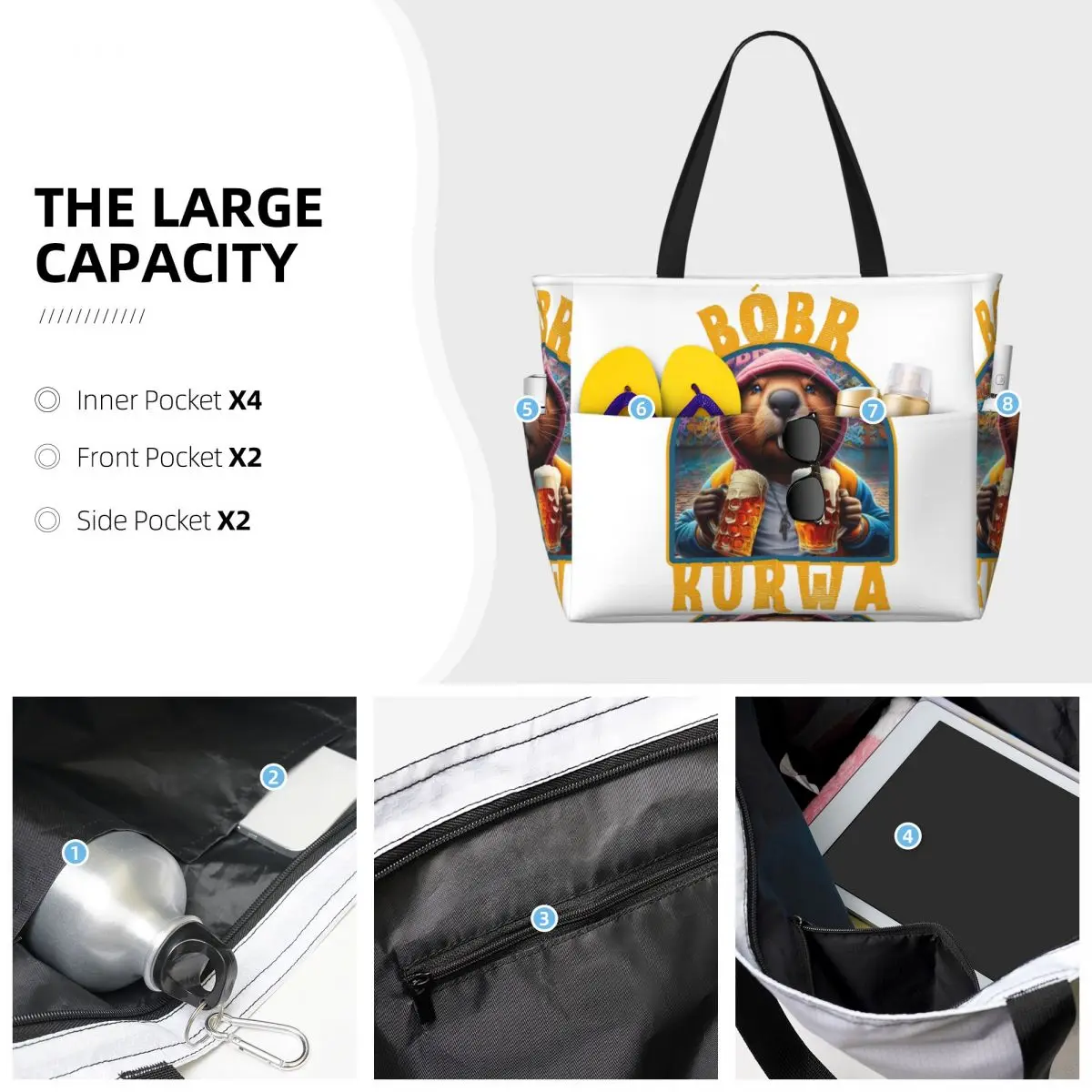 Bober Bbr Beaver Beach Tote Bag Sport Gym Yoga Duffle Large Tote Bag Women Travel Bag Fitness bag