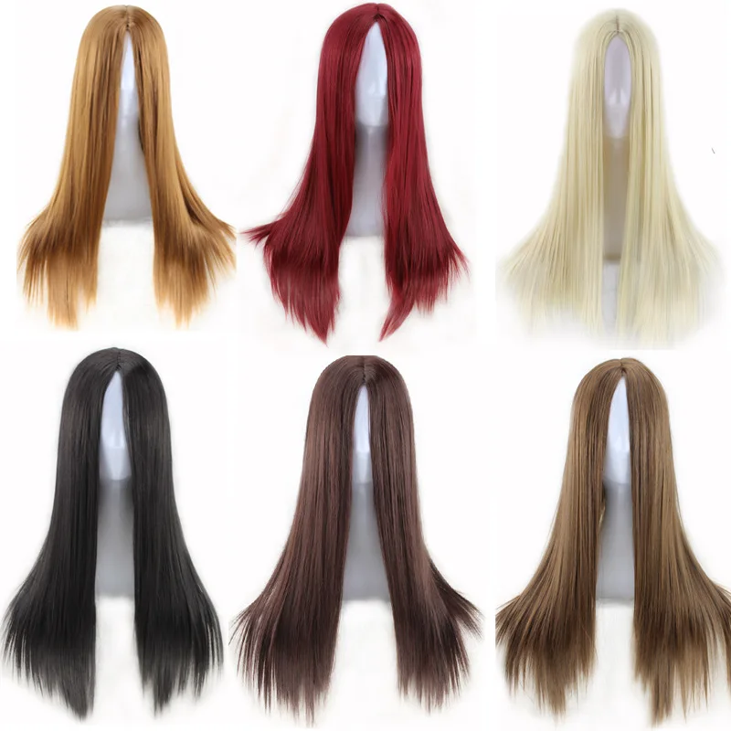 

European and American Style Middle Part Long Cosplay Straight Hair Synthetic Wig High Temperature Fiber