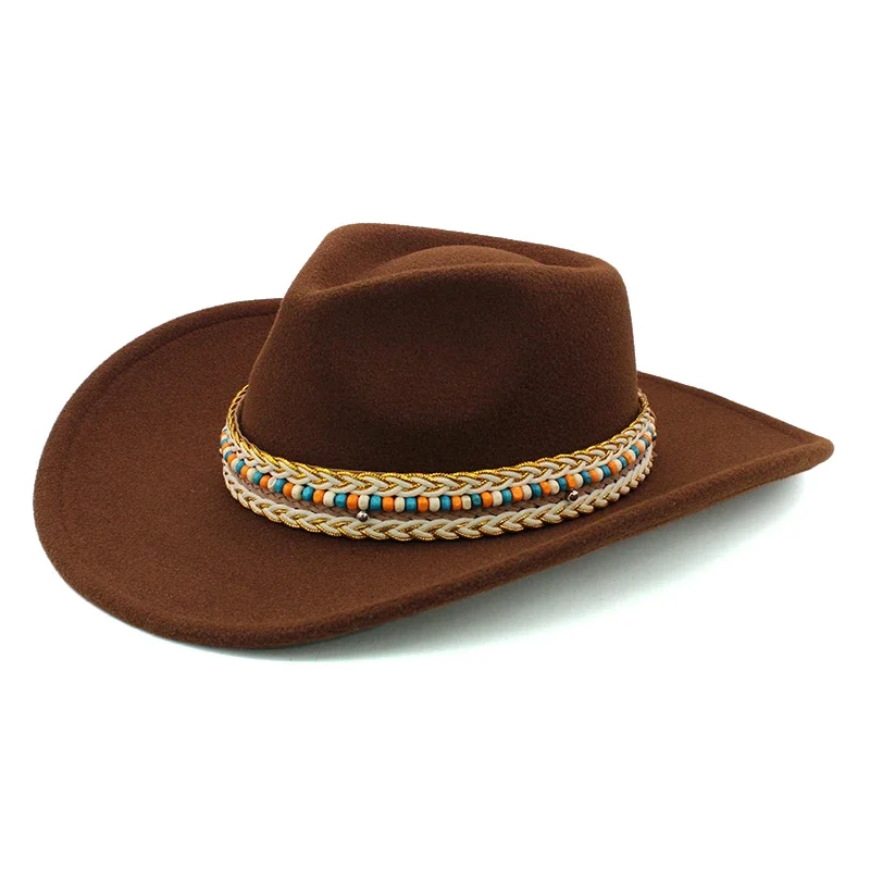 Men Women Wool Blend Western Cowboy Hats Wide Brim Sunhats Party Travel Sombrero Outdoor Caps Classical Retro Adjustable Size