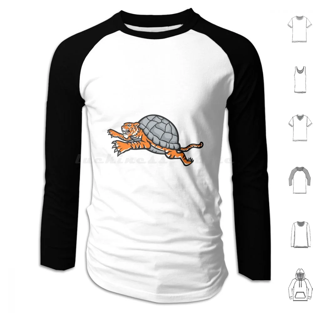 Turtle Tiger Leaping Side Mascot Hoodies Long Sleeve Mascot Turtle Tiger Tiger Turtle Leaping Jumping Shell Reptile Cat