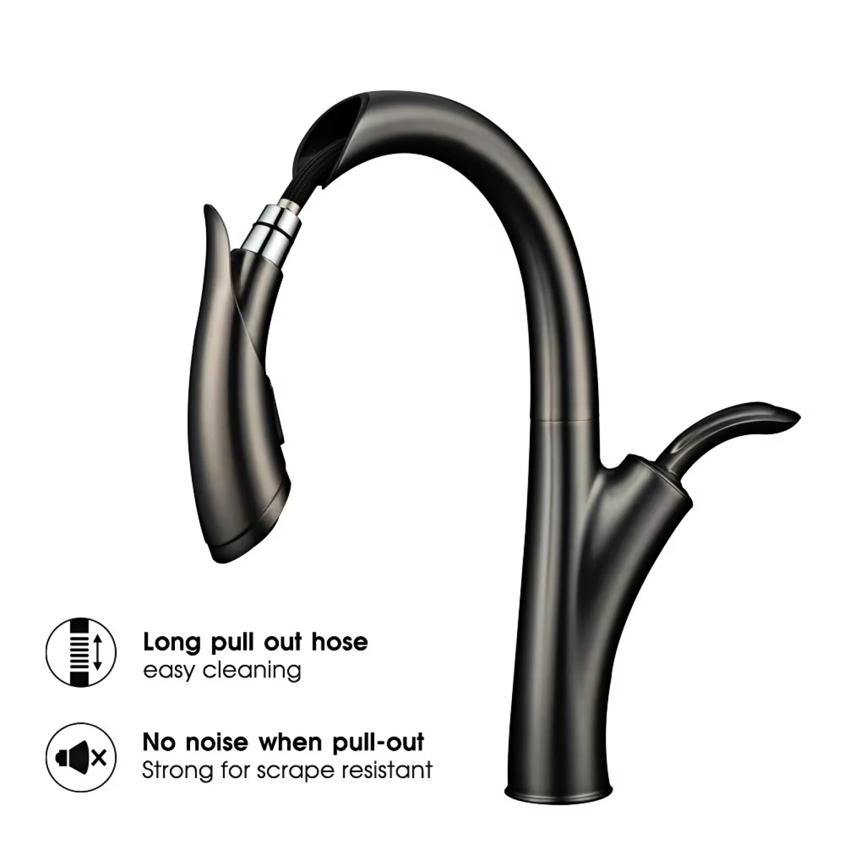 Plan de cuisine de luxe en laiton noir, design coulissant, poignée unique pour eau chaude et froide, 2 fonctions, évier moderne