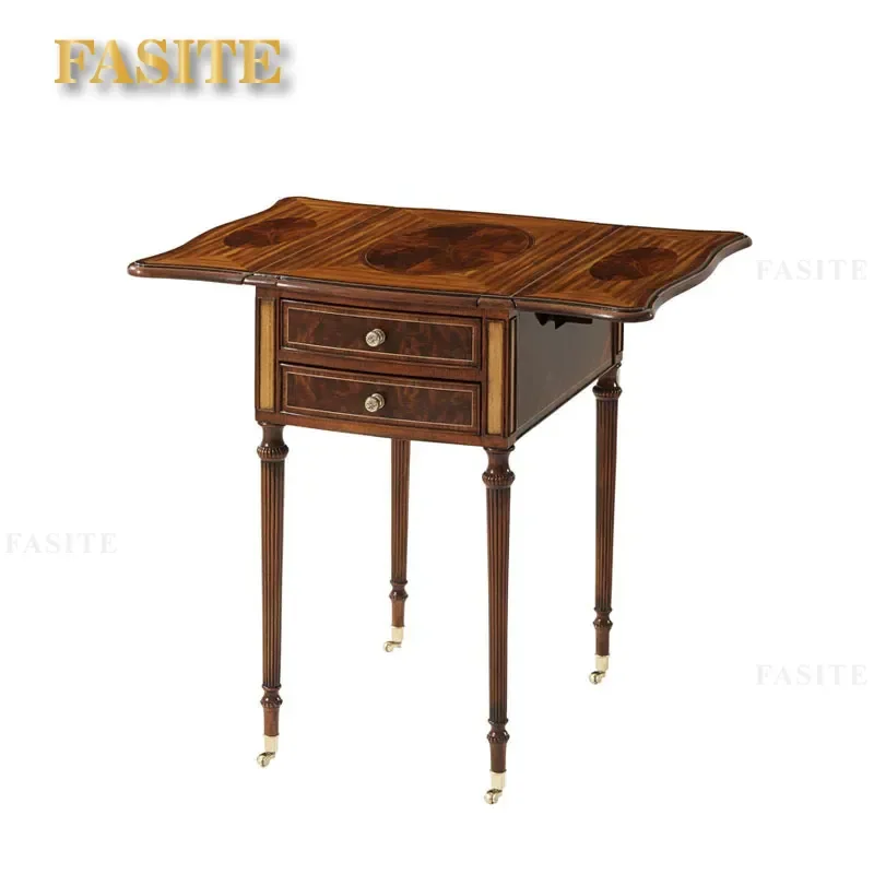 For Neoclassical Folding Edge Solid Wood Carved Flower Hand Painted Bedside Table English Court Gold Coffee Table Villa
