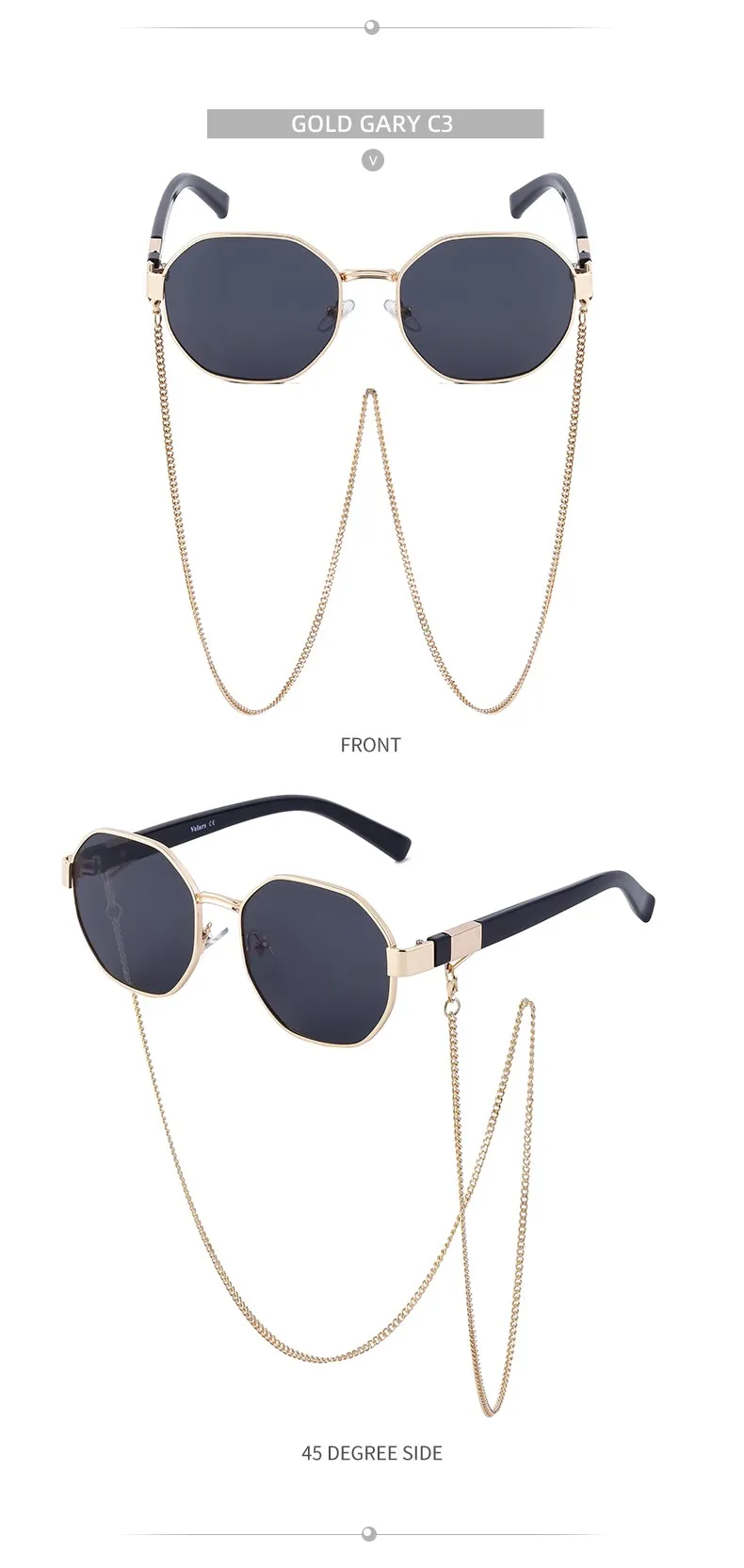 Achteck Vintage Sonnenbrille Frauen mit Kette Luxusmarke sexy quadratische Sonnenbrille für Damen Punk Brillen Sonnenbrillen uv400 – Detail 15