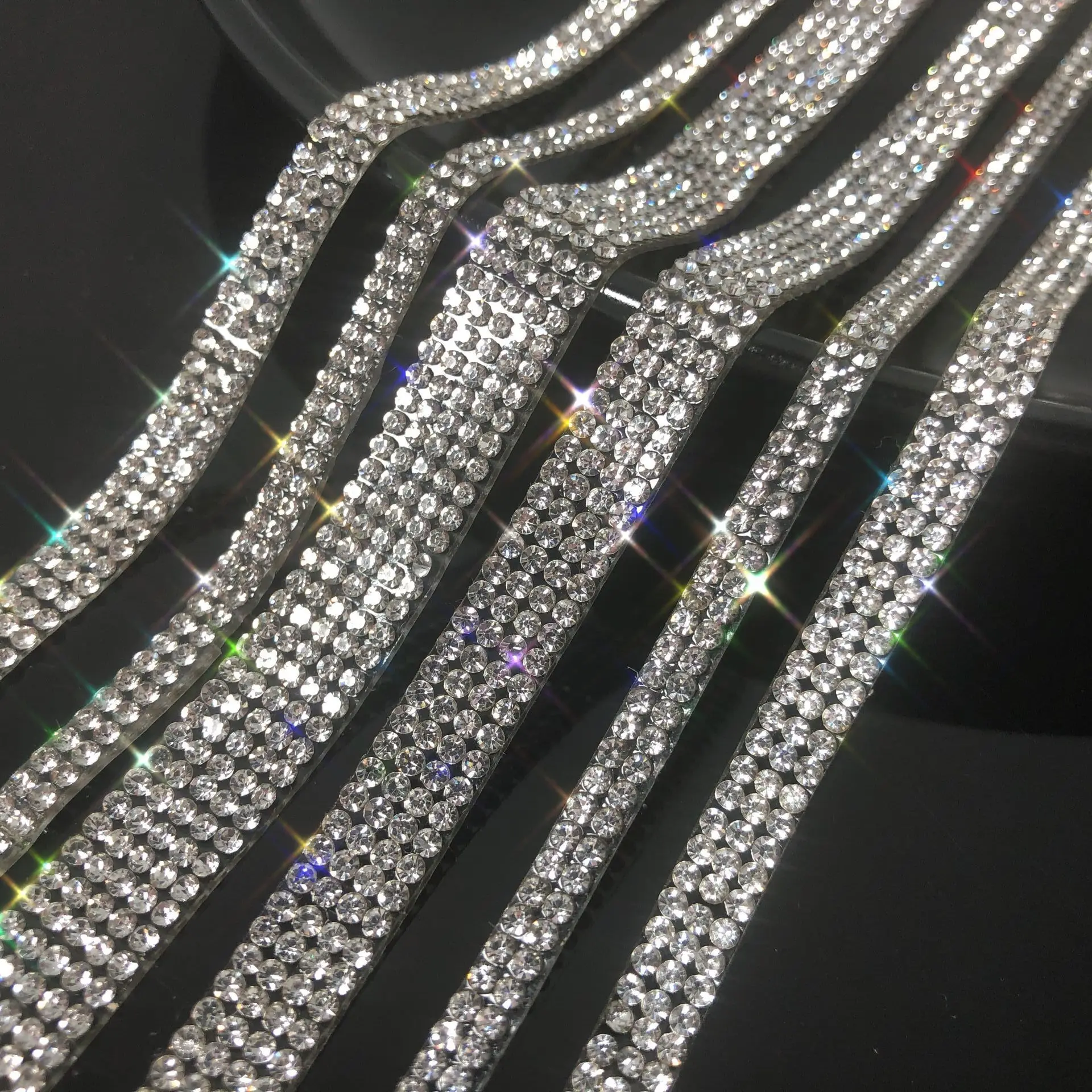 1 Yard 2-25 Rows Rhinestone Sewing Trim Hot-Fix Crystal Glass Tape Ribbon Wedding Dress Decoration Bridal Applique Width 4-50mm