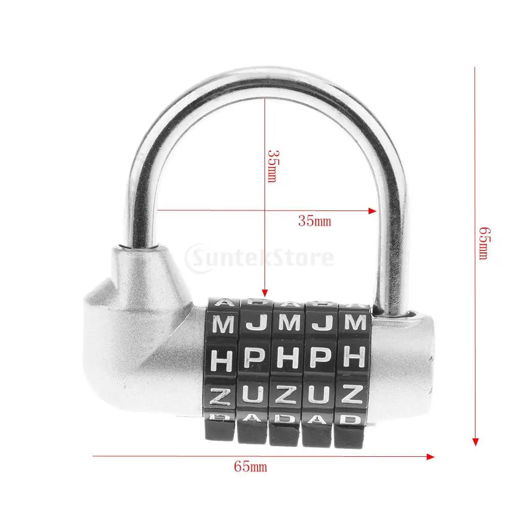 5 Dial Letters Padlock Portable Combination Lock with 100000 Codes for Sports Bags Briefcases and Outdoor Use