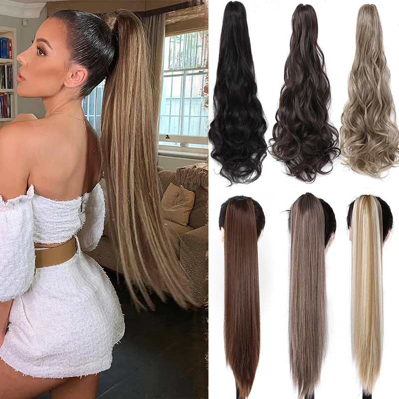 

24" Ponytail Extension Long Curly Ponytail Clip in Claw Hair Extension Fake Pony Tail Natural Synthetic Hairpiece for Women