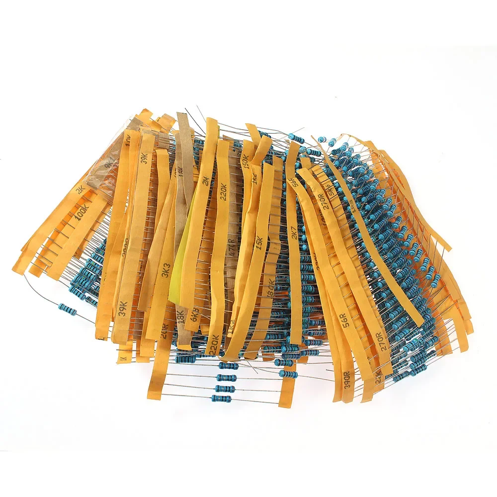 1/2W Resistance 1% Metal Film Resistors Kit 50 Kinds*20pcs=1000PCS, 0.1 ohm - 3.6M ohm Resistor Pack Assorted Kit 10 ohm 68 ohm